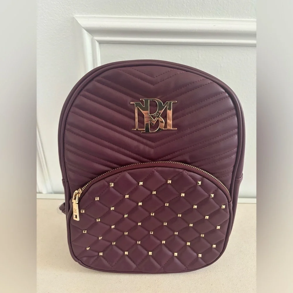 Badgley Mischka NEW Backpack Burgundy Gold Studded Hardware & Adjustable Straps